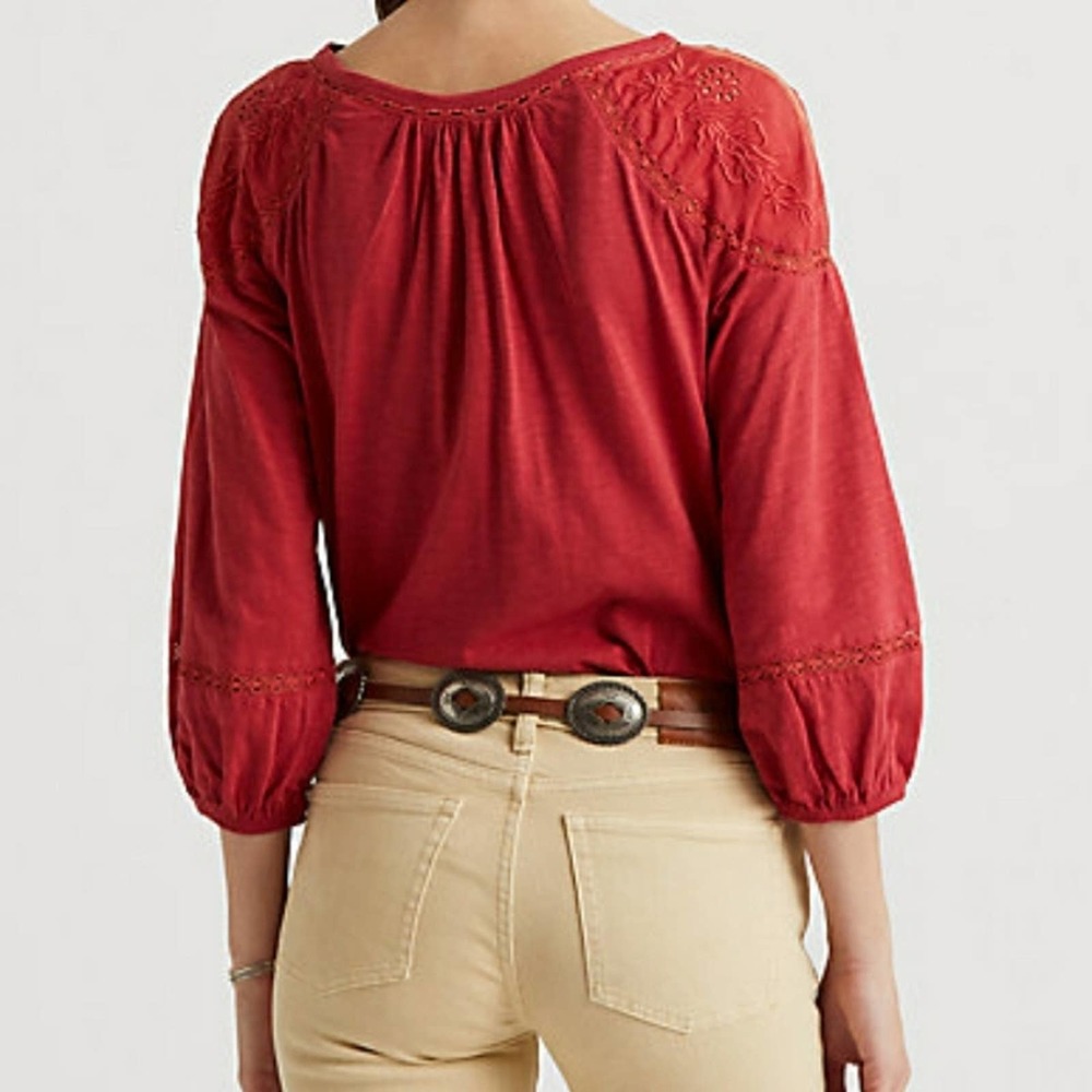 Lauren Ralph Lauren Embroidered Slub Jersey Top - NWT - Picture 2 of 14